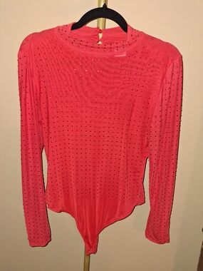 No Boundaries Hot Pink Studded Long-Sleeve Bodysuit
